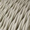 Câble électrique torsadé avec tissu de couleur unie appliqué en soie artificielle blanc perle brillant. Tressé 2x0,75mm. - TM00