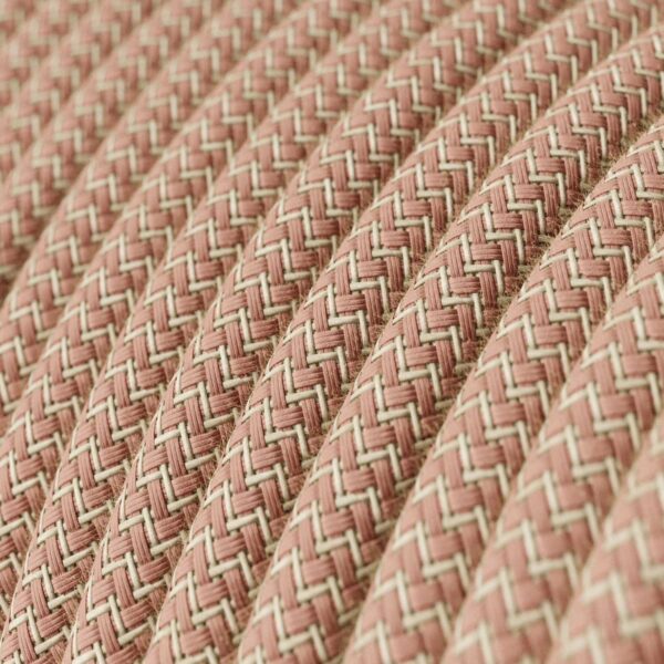 Câble textile Rose antique et beige ZigZag rond. - RD71