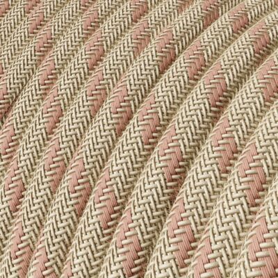 Câble textile Rose antique et rayures beiges - rond. - RD51