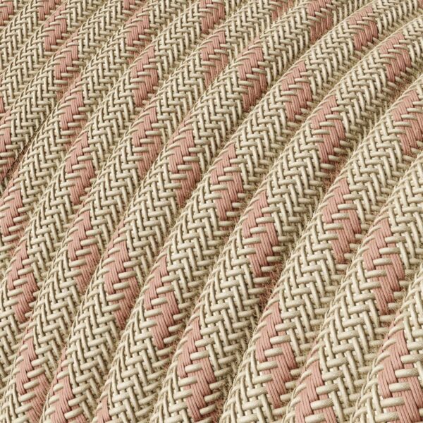 Round Electric Cable covered by Ancient Pink Stripes Cotton and Natural Linen. - RD51