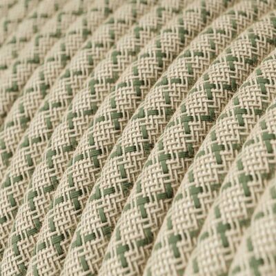 Câble textile Vert thym et losange beige - rond. - RD62
