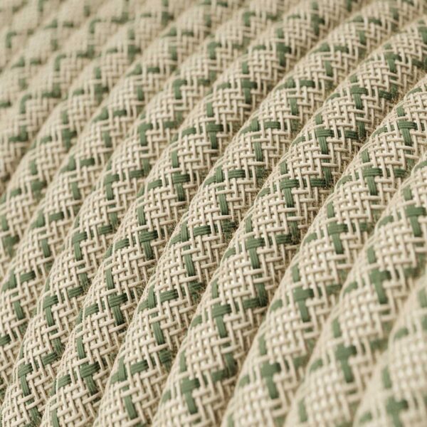 Câble textile Vert thym et losange beige - rond. - RD62