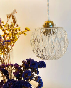Vintage Ana pendant light. Chiseled glass globe.