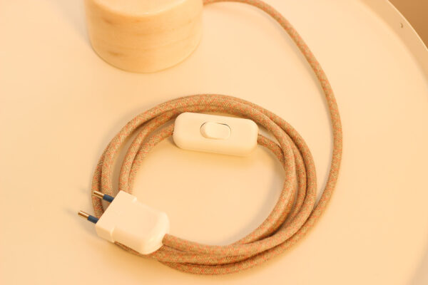 Woven Electric Cable with a White Plug and Switch.