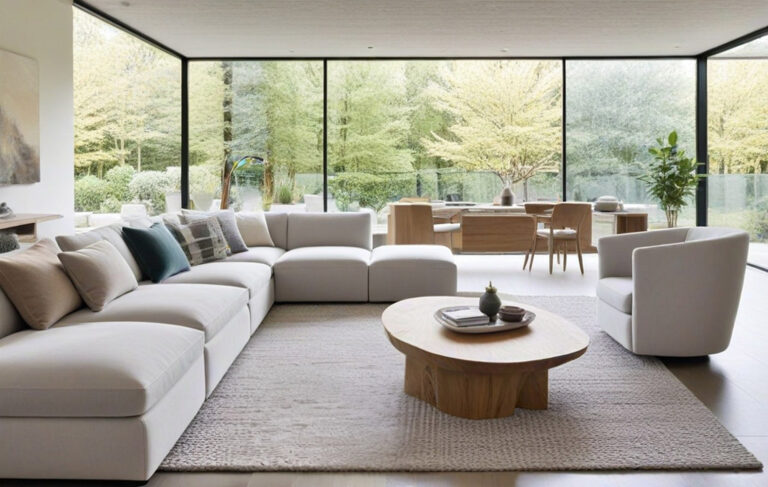 Bright modern living room with white sofa and minimalist decor