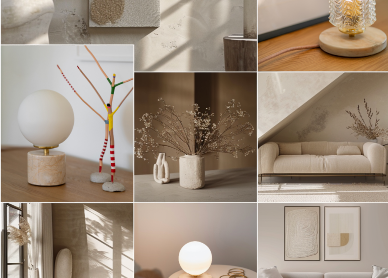 2026 interior design inspiration with natural colours, textured materials and soft ambient lighting